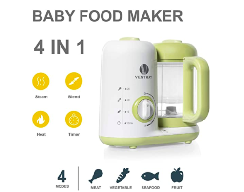 Ventray BabyGrow 300 Baby Food Maker, All-in-one Baby Food Processor, Blender, Steamer, Cooker, Chop, Grind, Puree, Quick, Easy Clean,BPA-Free,Green