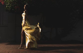 women's yellow and white dress
