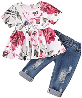 CARETOO Girls Clothes Outfits Floral Short Sleeve and Pants Set