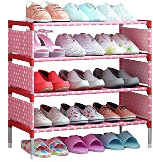 FKUO Shoes Shelf Easy Assembled Non--Woven 4 Tier Shoe Rack 