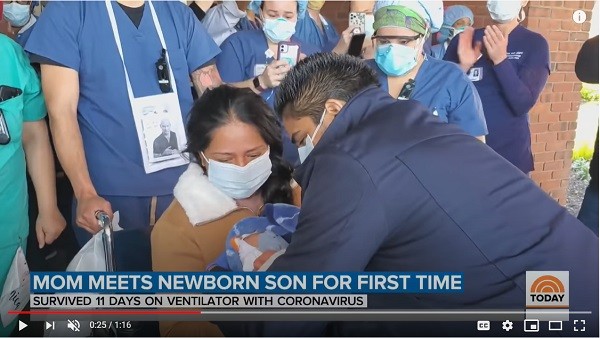 Mom with COVID-19 Meets Newborn Child for the First Time After Recovery