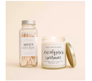 Sweet Water Decor Eucalyptus Spearmint Natural Soy Wax Candle Glass Jar Scented