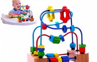 Premium Bead Maze for Baby, Toddler, with Strong Suction Cups & Wooden Roller Coaster Sliding Beads on Durable Wire Frames - Classic Developmental Activity Toy for Babies